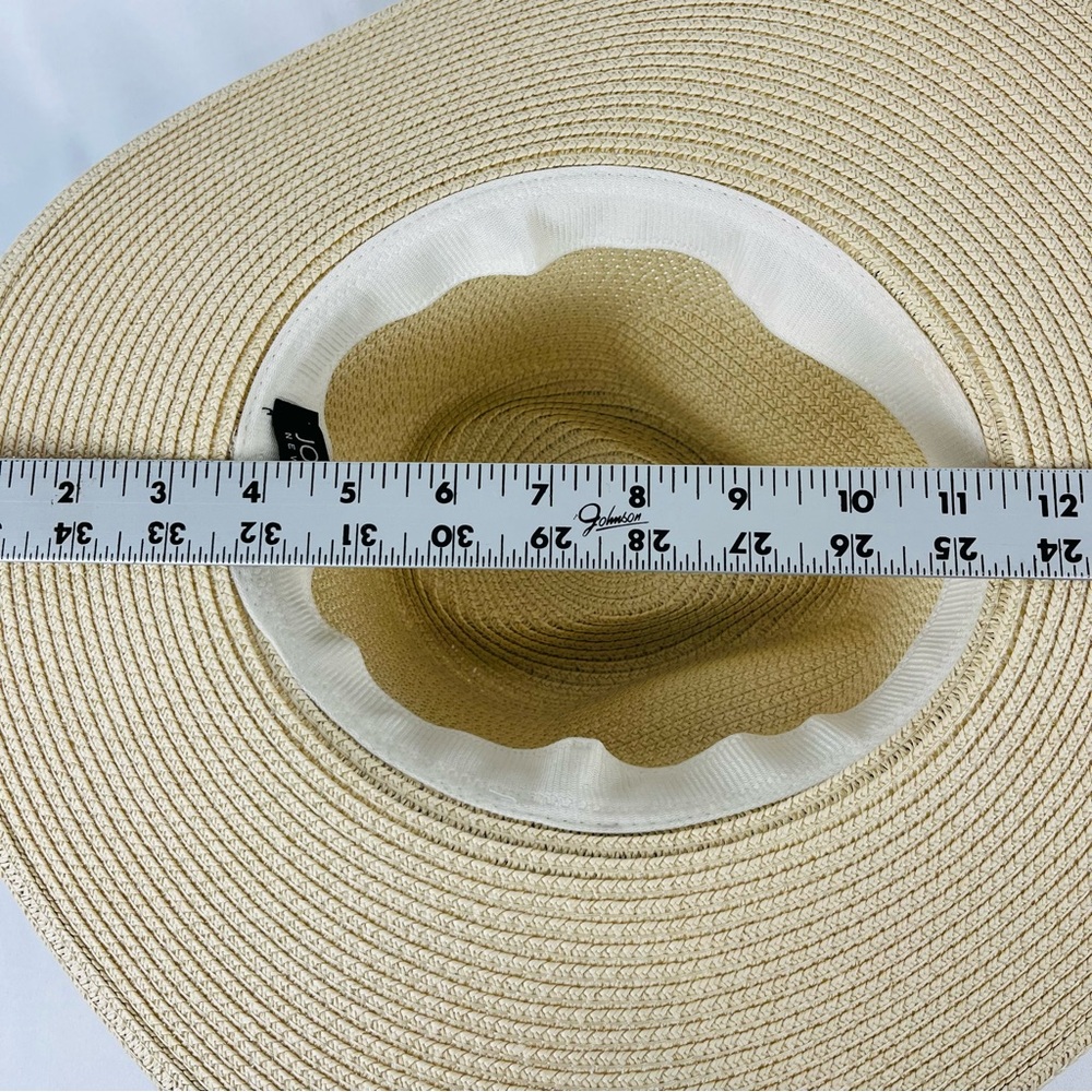 NWOT Jones New York Natural Straw Sun Hat Wide Brim with Black Trim - Picture 8 of 12